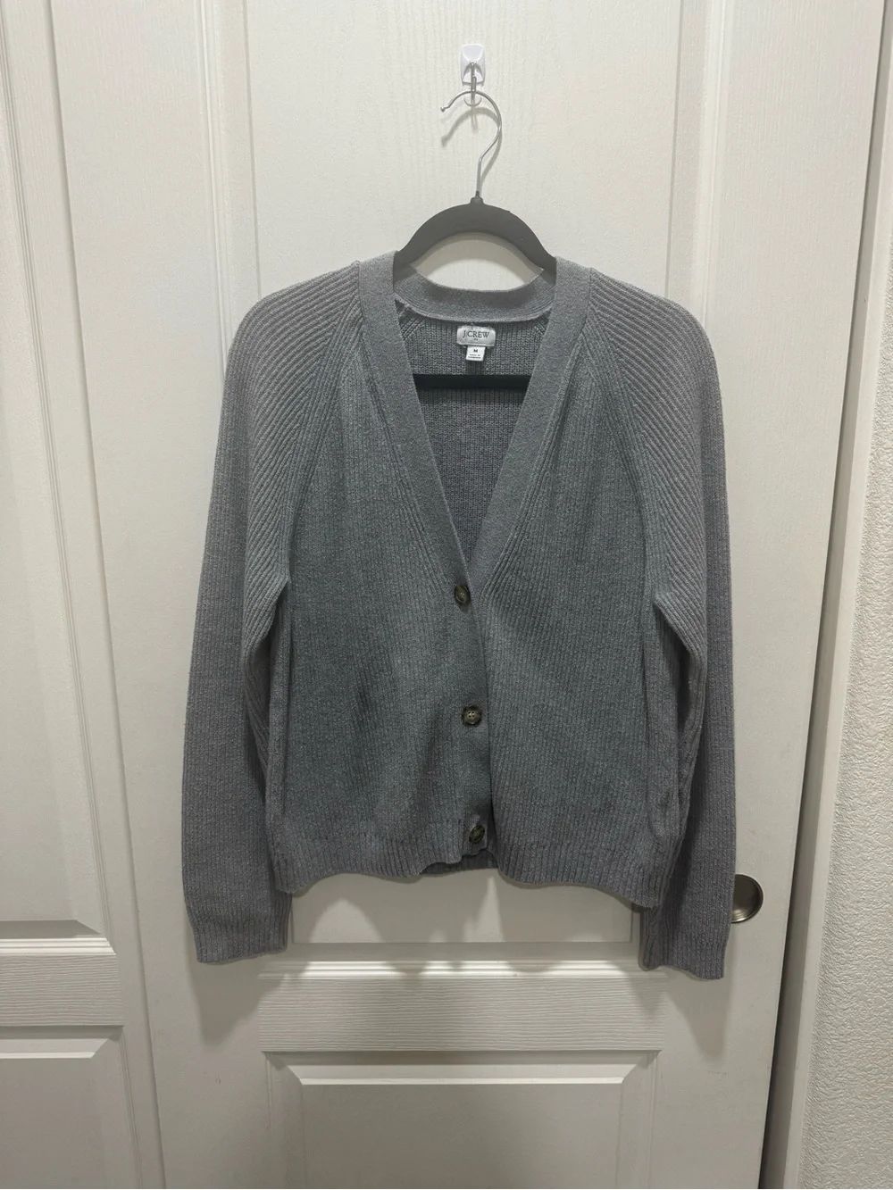 J.Crew Gray Ribbed Cotton Blend V-Neck Cardigan Sweater Size M